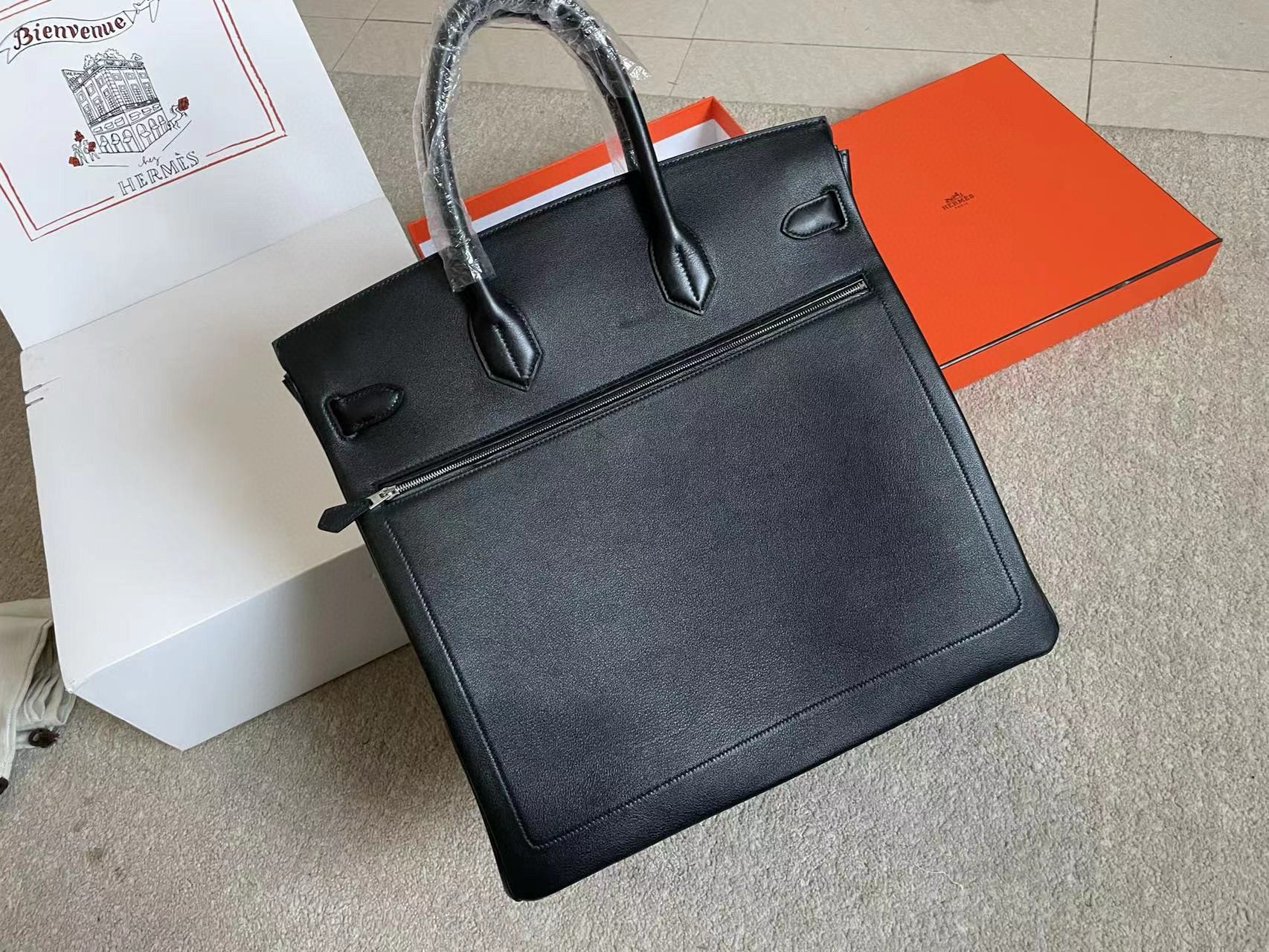 Hermes HAC Birkin Rock 40 Handmade Bag in Black Evercolor Leather - Image 3