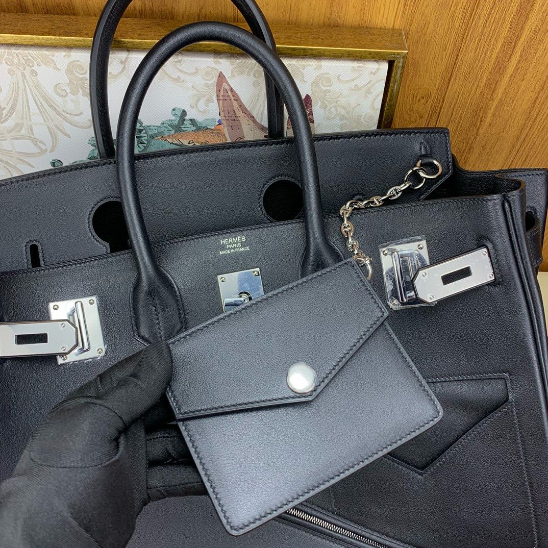 Hermes HAC Birkin Rock 40 Handmade Bag in Black Evercolor Leather - Image 11