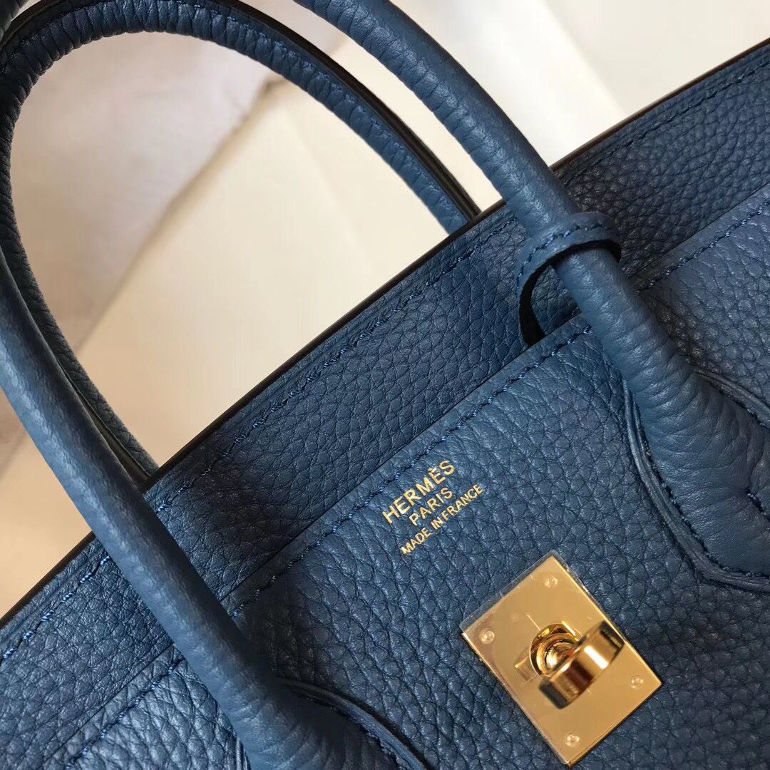 Hermes Birkin 25cm Bag In Blue Agate Clemence Leather GHW - Image 6