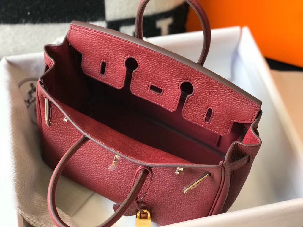 Hermes Birkin 25cm Bag In Bordeaux Clemence Leather GHW - Image 9