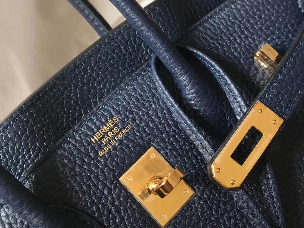 Hermes Birkin 25cm Bag In Navy Blue Clemence Leather GHW - Image 5