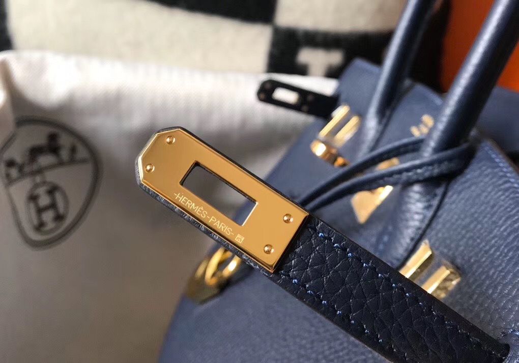 Hermes Birkin 25cm Bag In Navy Blue Clemence Leather GHW - Image 7