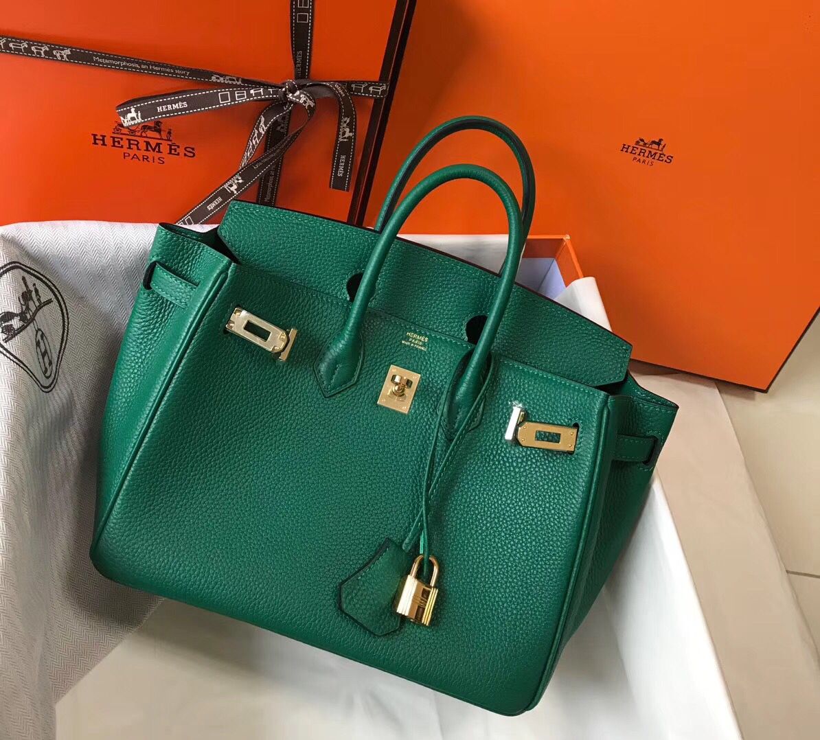 Hermes Birkin 25cm Bag In Vert Vertigo Clemence Leather GHW - Image 3
