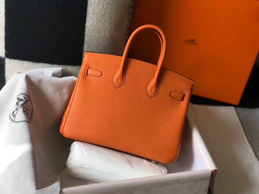 Hermes Birkin 25cm Bag In Orange Clemence Leather GHW - Image 3