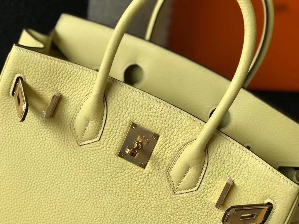 Hermes Birkin 30cm Bag In Jaune Poussin Clemence Leather GHW - Image 9