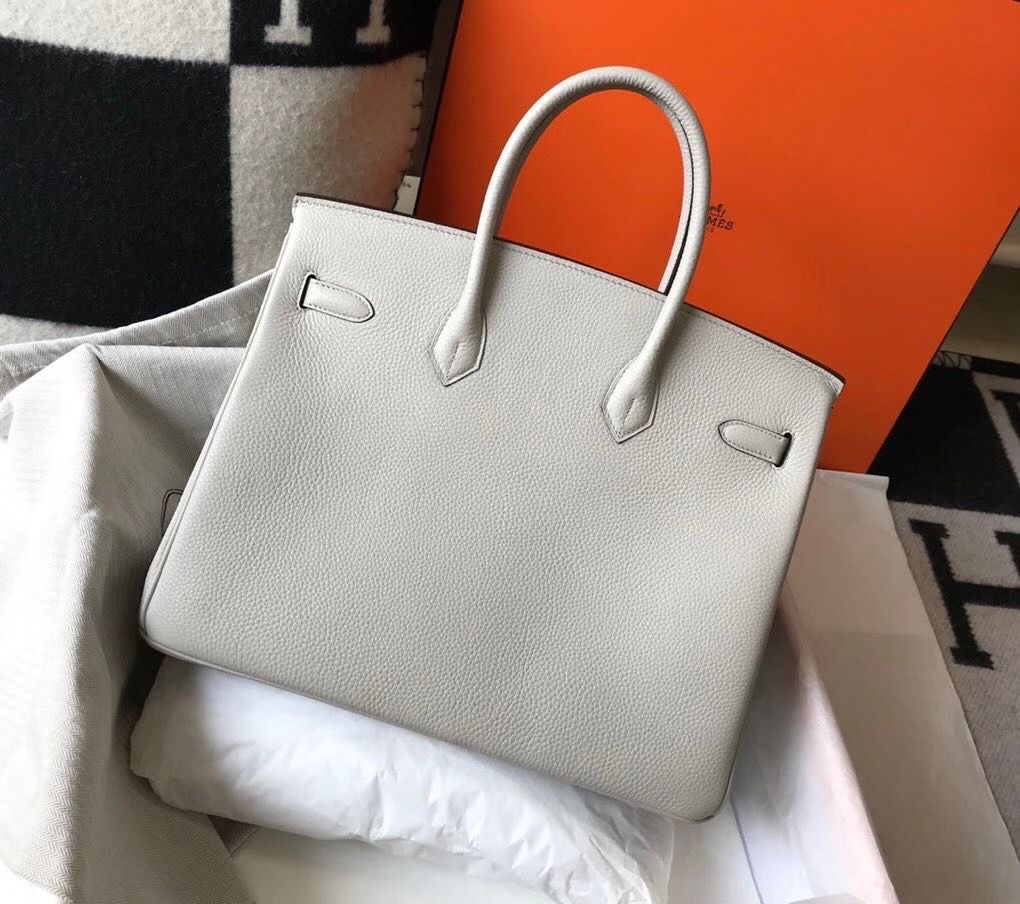 Hermes Birkin 35cm Bag In Pearl Grey Clemence Leather GHW - Image 3