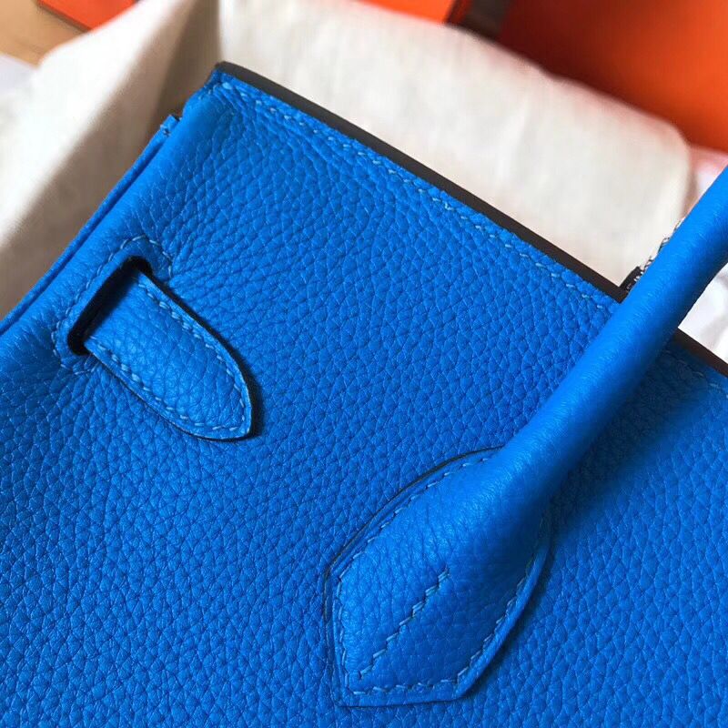 Hermes Birkin 30 Handmade Bag In Blue Clemence Leather - Image 6