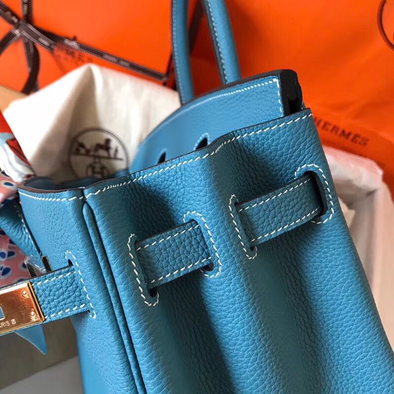 Hermes Birkin 30 Handmade Bag In Blue Jean Clemence Leather - Image 8