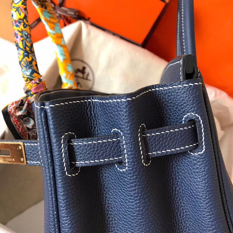 Hermes Birkin 30 Handmade Bag In Navy Blue Clemence Leather - Image 8