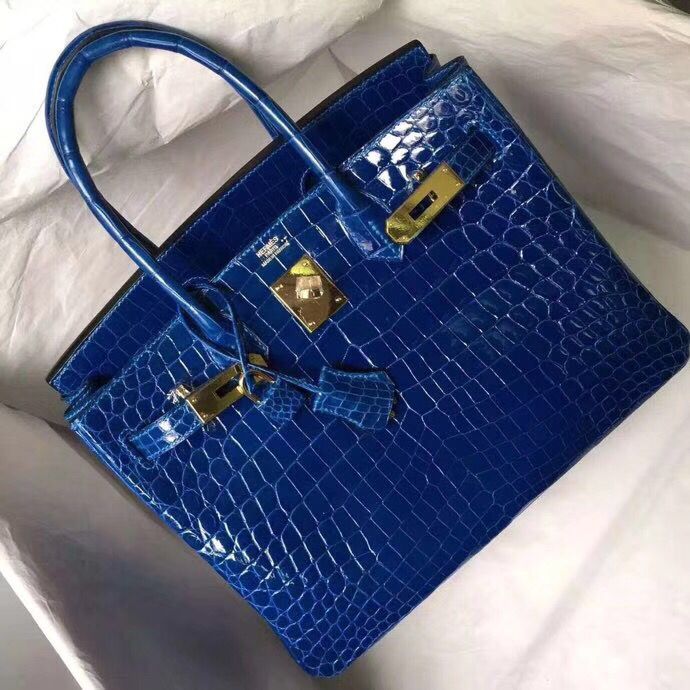 Hermes Birkin 30 Bag In Blue Electric Crocodile Niloticus Skin - Image 3