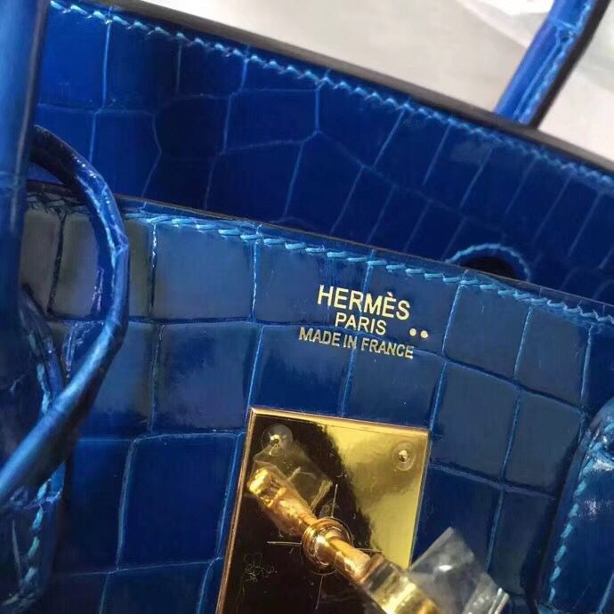 Hermes Birkin 30 Bag In Blue Electric Crocodile Niloticus Skin - Image 4