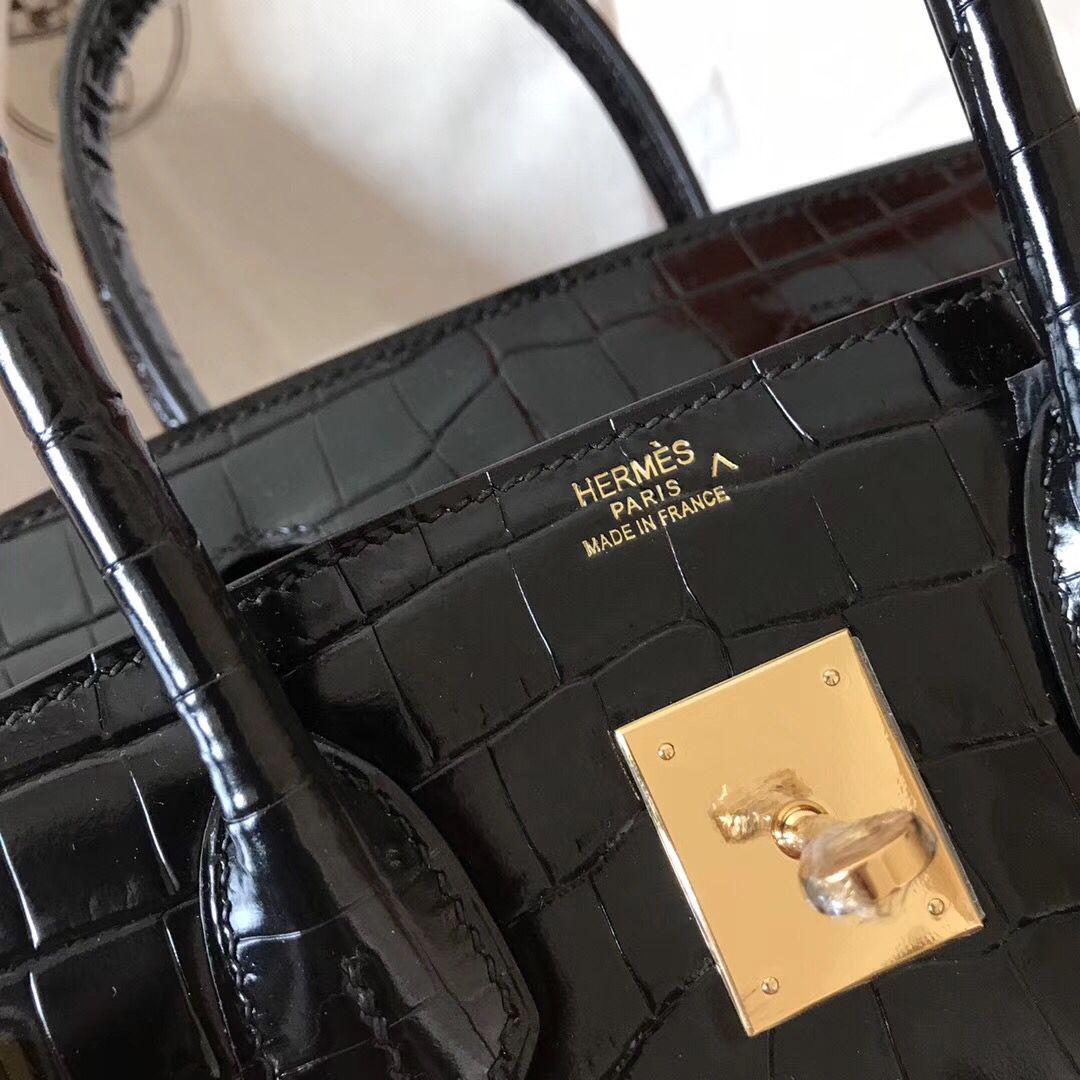 Hermes Birkin 30 Bag In Black Crocodile Porosus Shiny Skin - Image 3