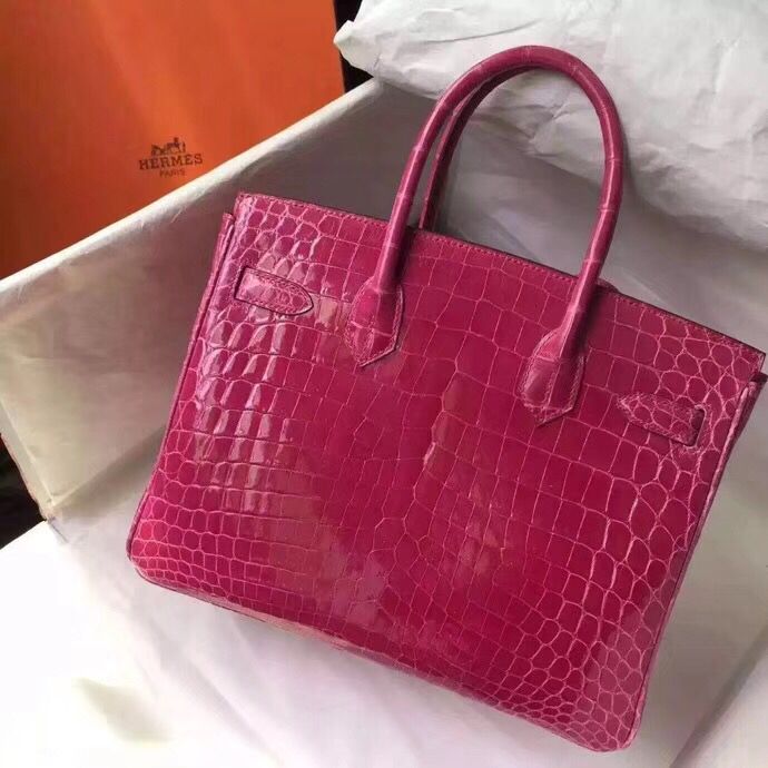 Hermes Birkin 30 Bag In Rose Red Crocodile Niloticus Shiny Skin - Image 4
