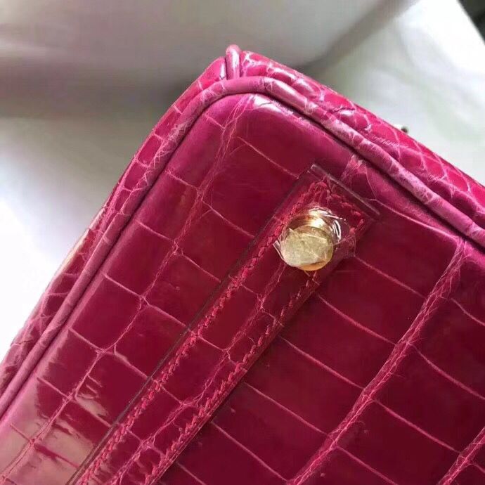Hermes Birkin 30 Bag In Rose Red Crocodile Niloticus Shiny Skin - Image 9