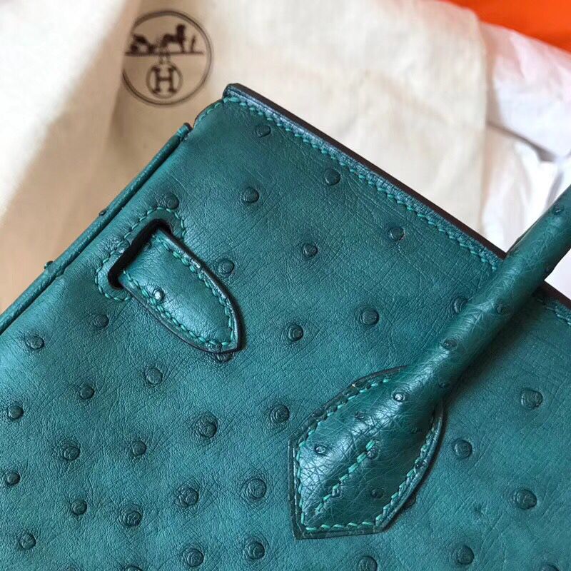 Hermes Birkin 30 Handmade Bag In Green Ostrich Skin - Image 6