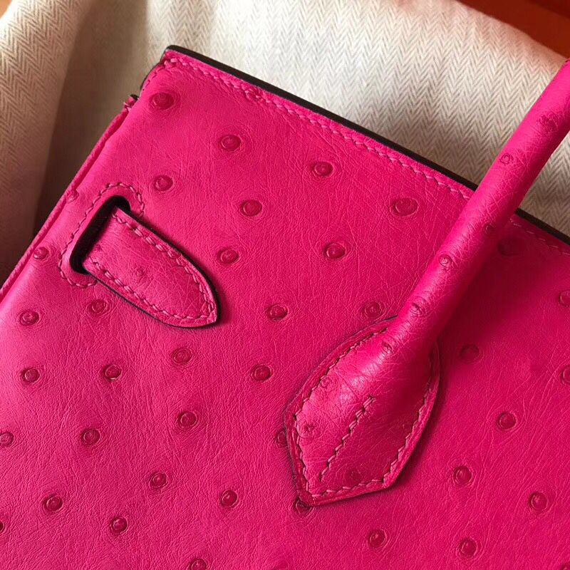 Hermes Birkin 30 Handmade Bag In Rose Red Ostrich Skin - Image 5