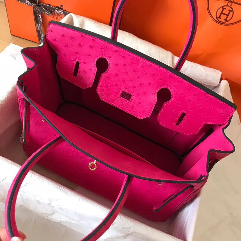 Hermes Birkin 30 Handmade Bag In Rose Red Ostrich Skin - Image 6