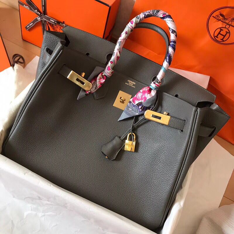 Hermes Birkin 35 Handmade Bag In Ardoise Clemence Leather - Image 4