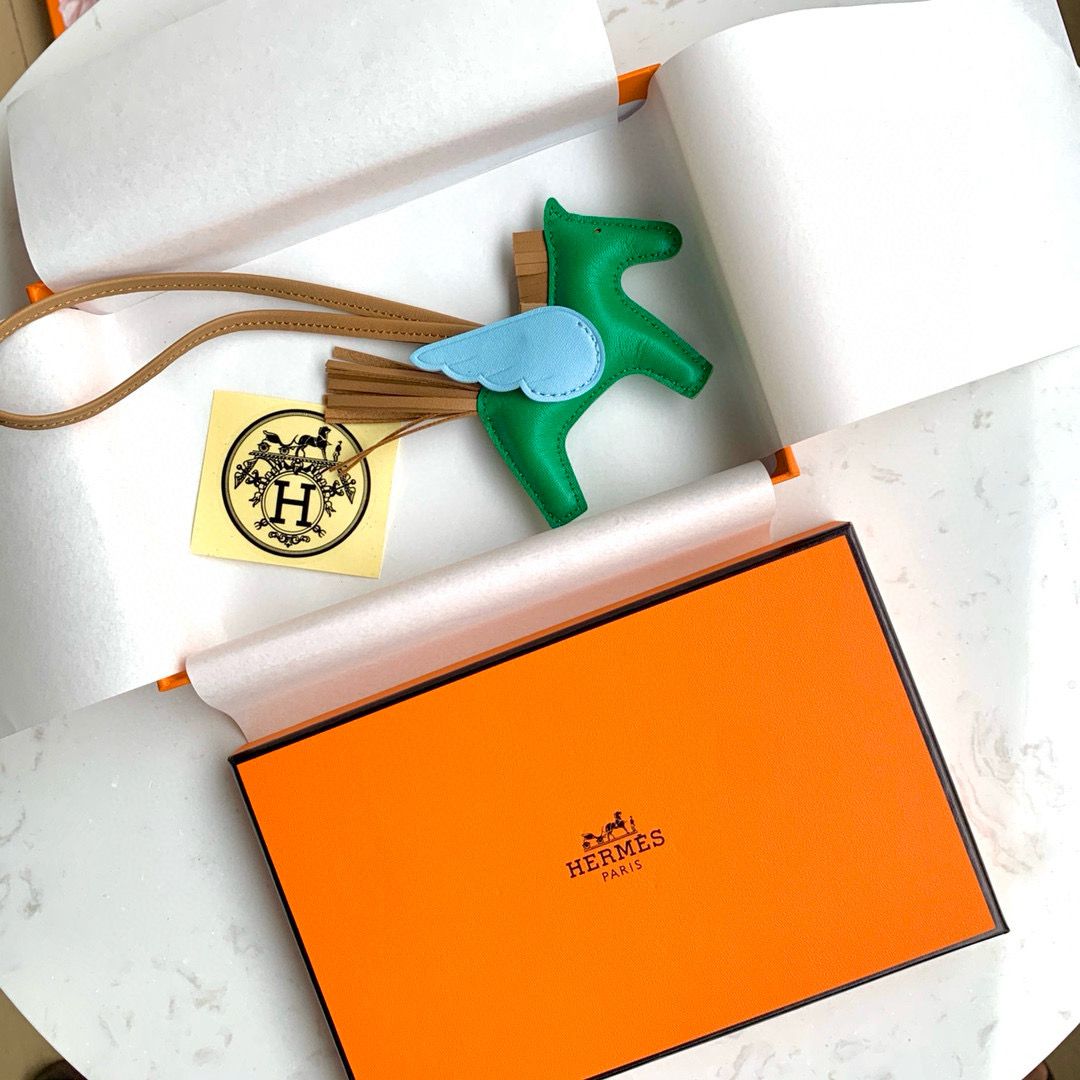 Hermes Rodeo Pegase PM Bag Charm in Menthe/Blue/Biscuit Lambskin - Image 3