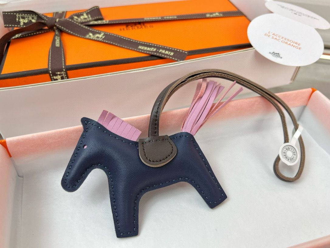 Hermes Rodeo PM Bag Charm in Blue/Chocolate/Pink Lambskin - Image 3