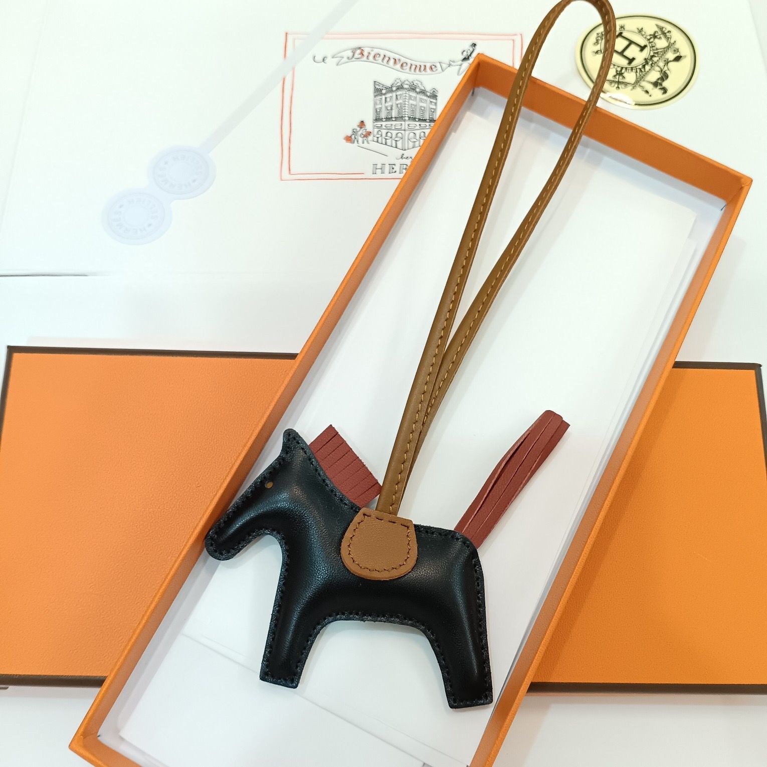 Hermes Rodeo PM Bag Charm in Black/Gold/Sesame Lambskin - Image 4