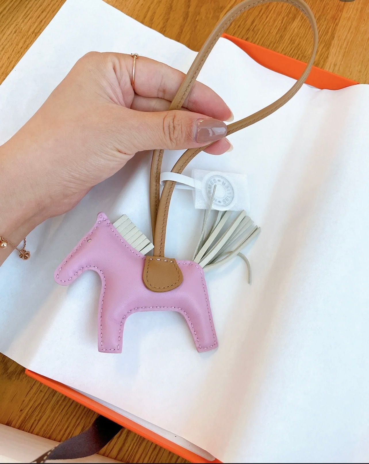 Hermes Rodeo PM Bag Charm in Pink/Chai/Craie Lambskin - Image 5