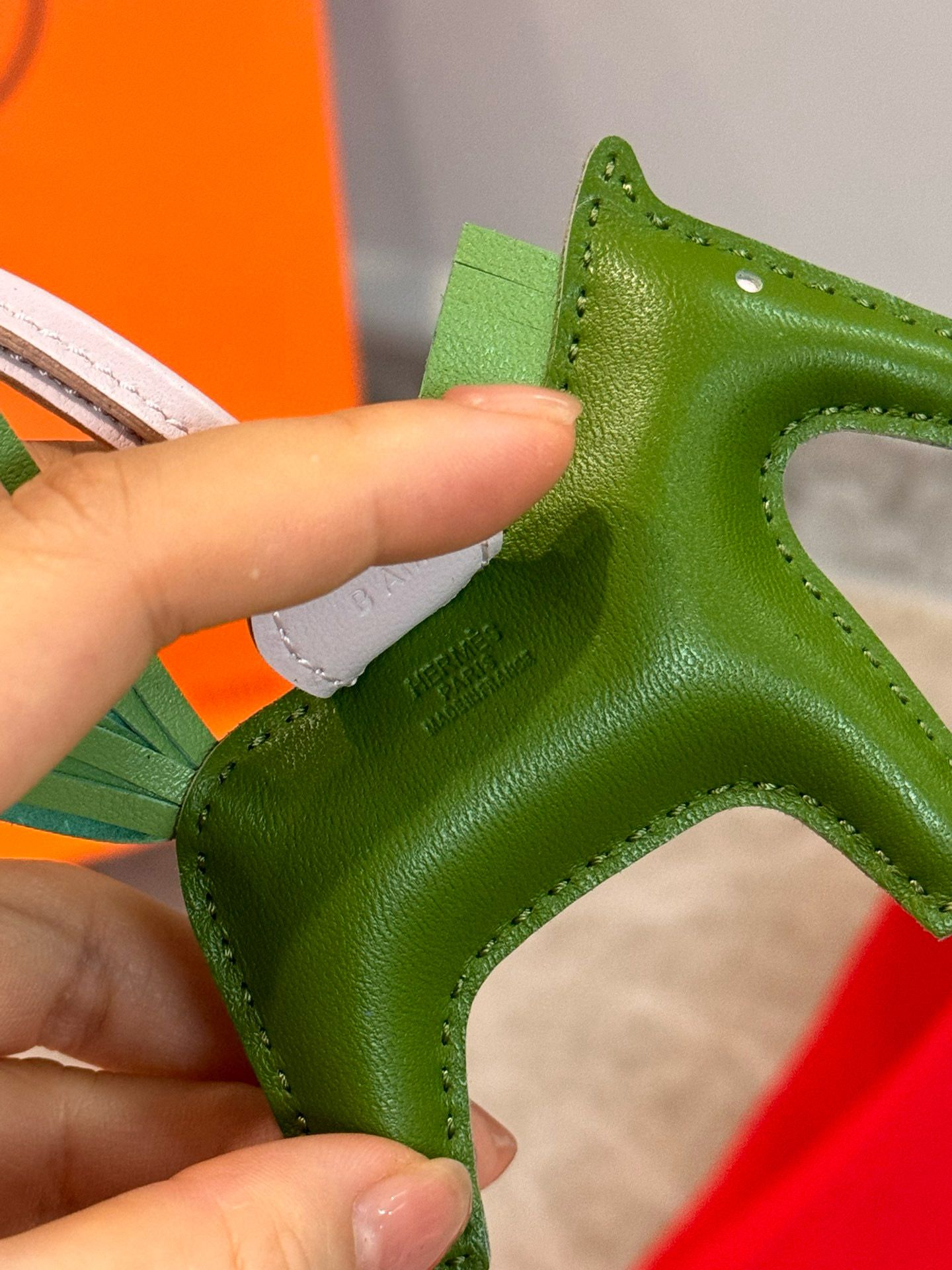 Hermes Rodeo PM Bag Charm in Green/Vert Criquet /Mauve Pale Lambskin - Image 5