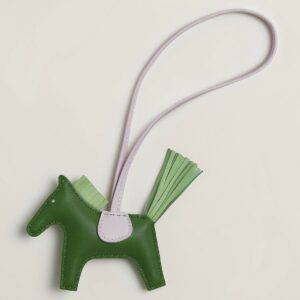 Hermes Rodeo PM Bag Charm in Green/Vert Criquet /Mauve Pale Lambskin