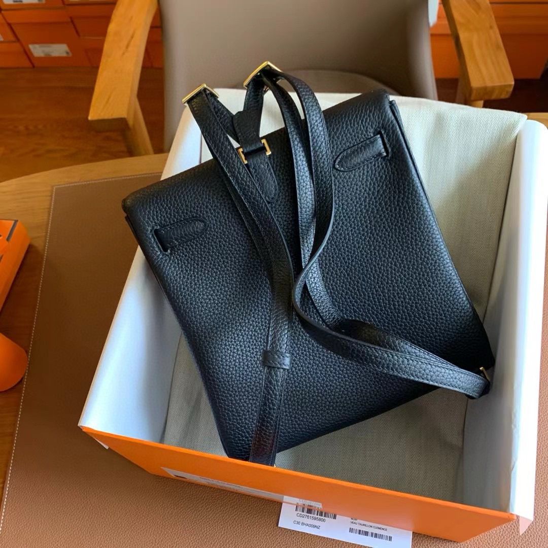 Hermes Kelly Ado Backpack in Black Clemence Leather - Image 4