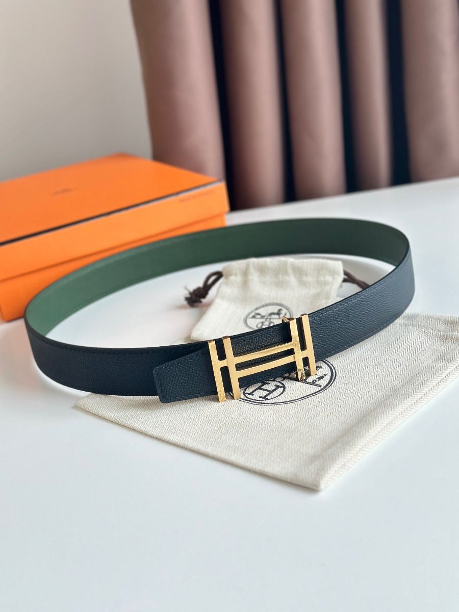 Hermes H au Carre Reversible Belt 32MM in Green and Black Epsom Leather - Image 3
