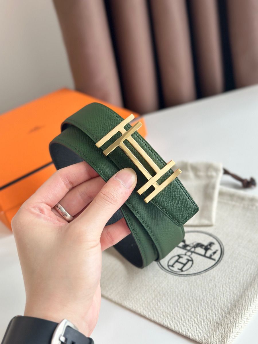 Hermes H au Carre Reversible Belt 32MM in Green and Black Epsom Leather - Image 6