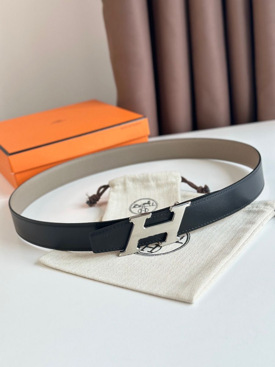 Hermes H Speed Reversible Belt 32MM in Grey Clemence Leather - Image 3