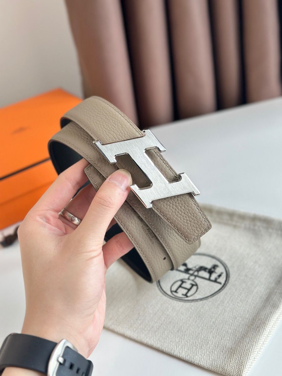 Hermes H Speed Reversible Belt 32MM in Grey Clemence Leather - Image 6