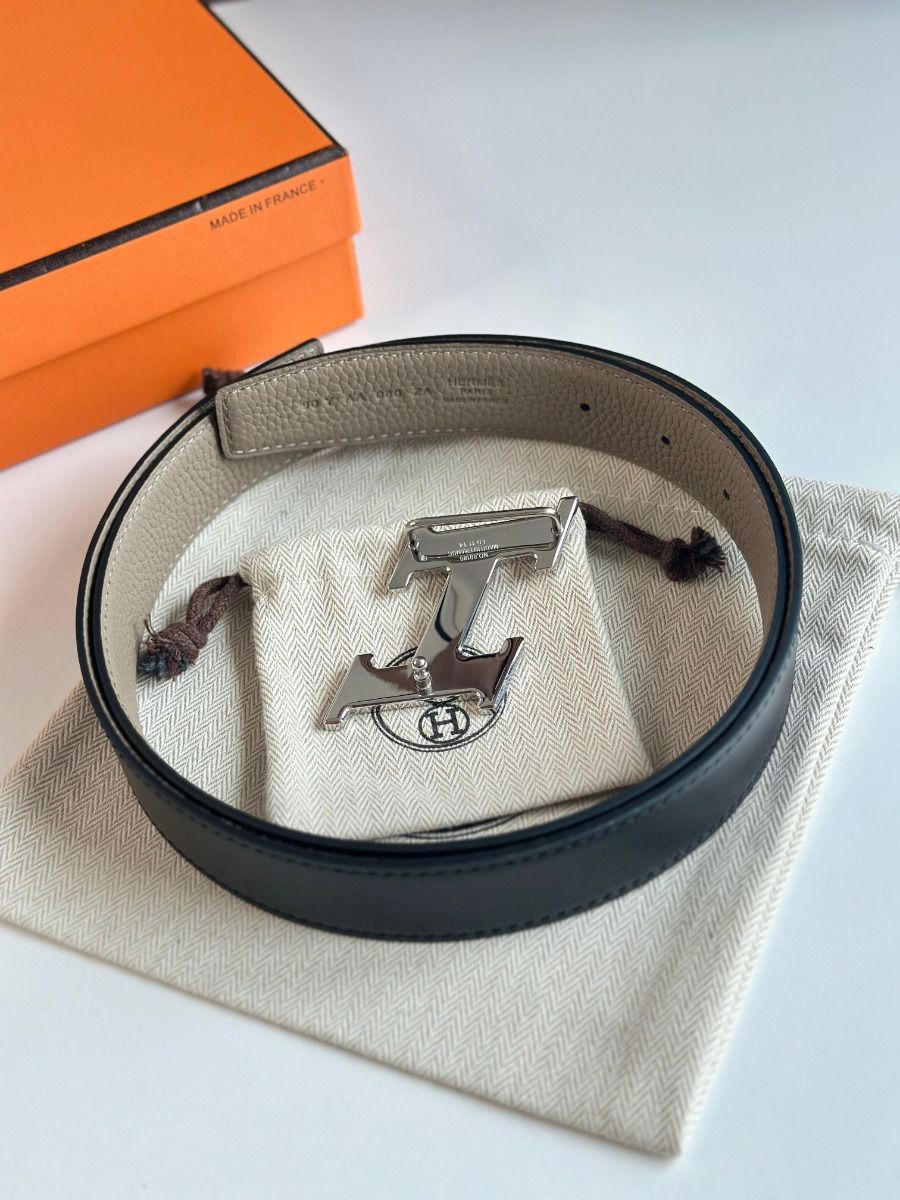 Hermes H Speed Reversible Belt 32MM in Grey Clemence Leather - Image 7