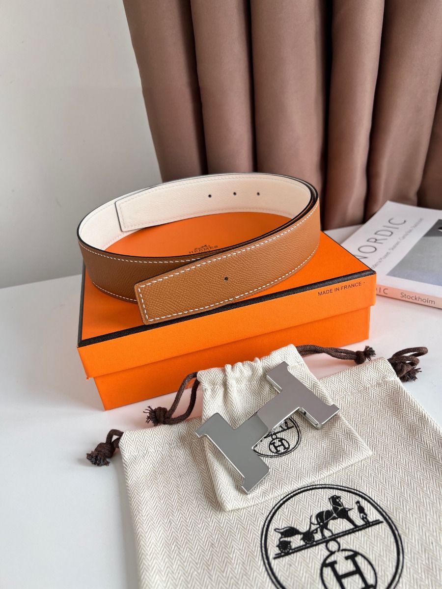 Hermes Constance Reversible Belt 38MM in Gold and White Epsom Calfskin - Image 4