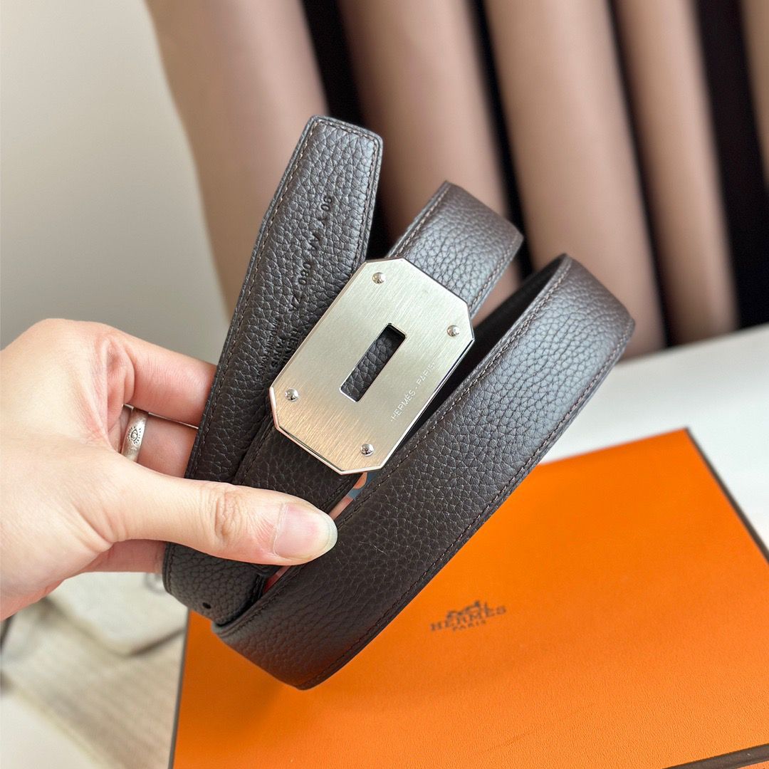 Hermes Neo Reversible Belt 32MM in Chocolate Clemence Leather - Image 6