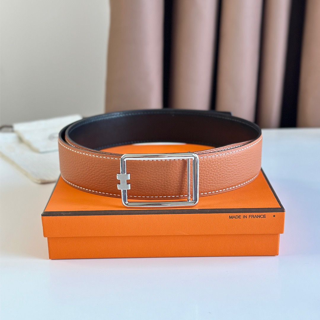 Hermes Tube H Reversible Belt 38MM in Gold Clemence Leather - Image 3