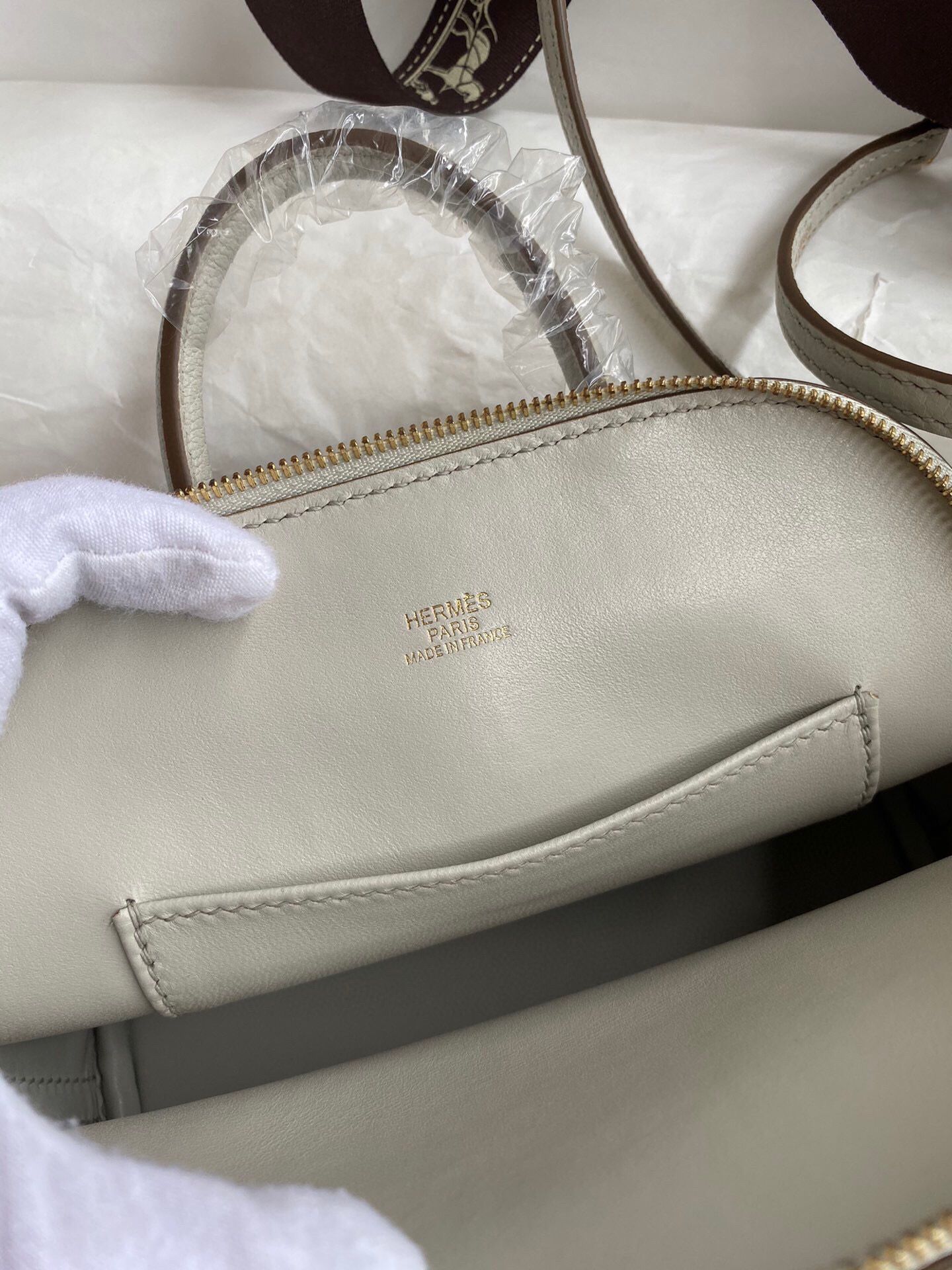 Hermes Bolide 1923 Mini Handmade Bag In Pearl Grey Chevre Mysore Leather - Image 7