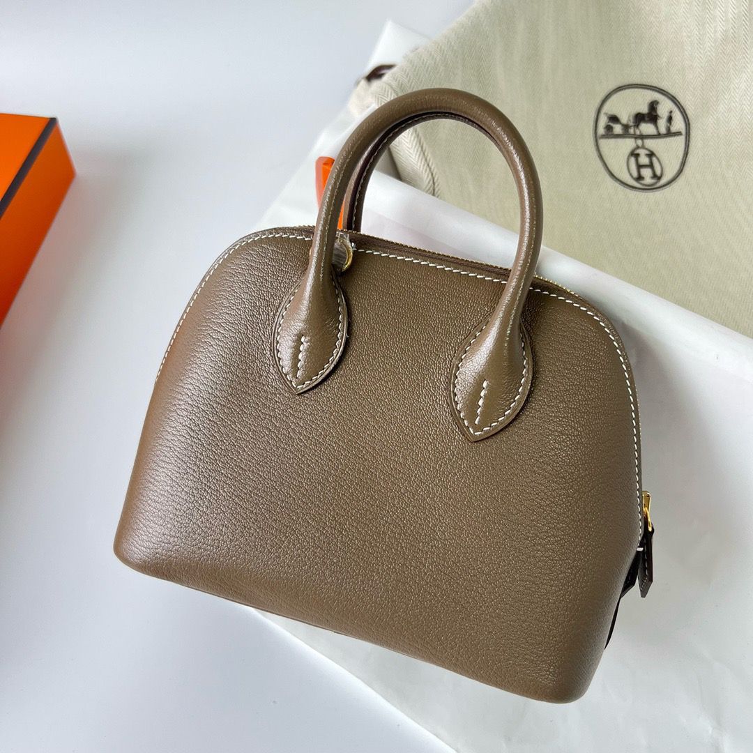 Hermes Bolide 1923 Mini Handmade Bag In Taupe Chevre Mysore Leather - Image 3