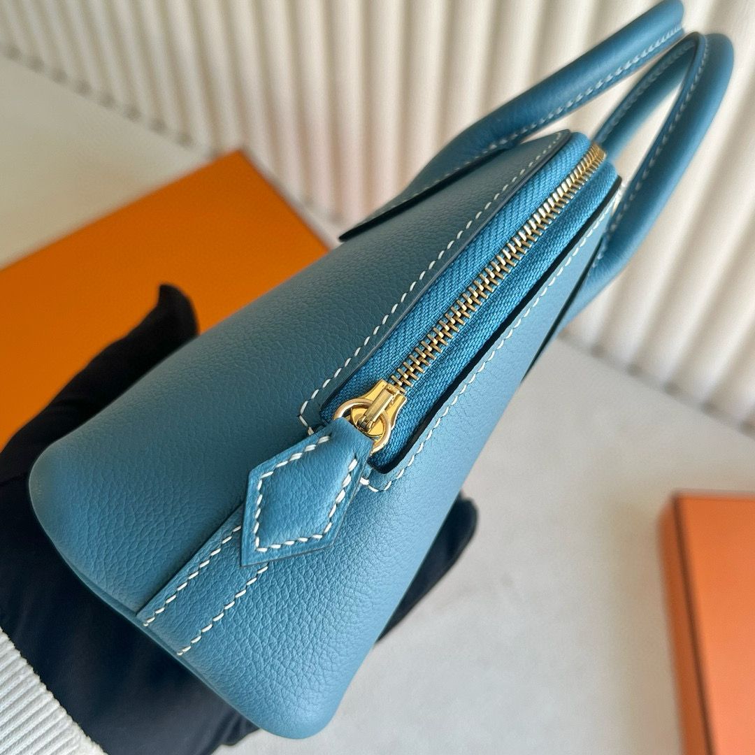 Hermes Bolide 1923 Mini Handmade Bag Blue Jean Evercolor Calfskin - Image 6