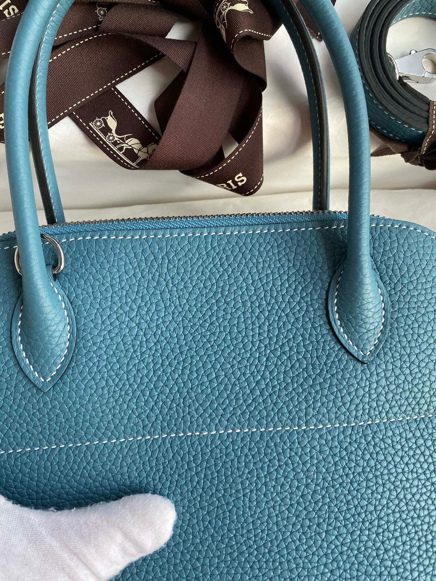 Hermes Bolide 1923 27 Handmade Bag in Blue Jean Clemence Calfskin - Image 5