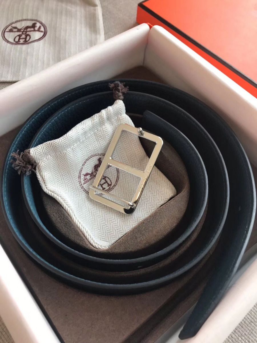 Hermes Officier Reversible 38mm Belt In Blue Clemence Leather - Image 3