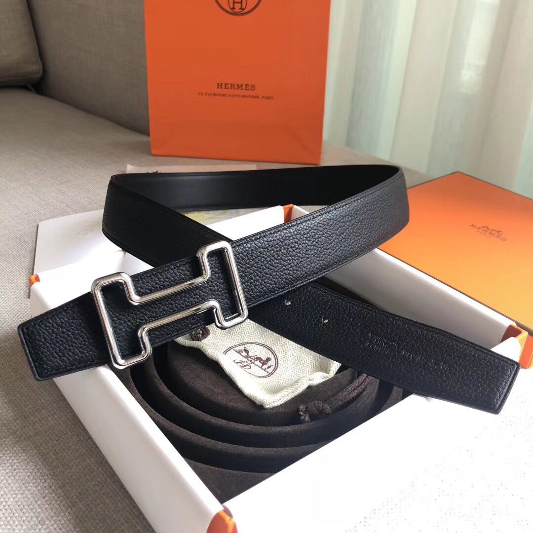 Hermes Tonight 38MM Reversible Belt In Black Clemence Leather - Image 4