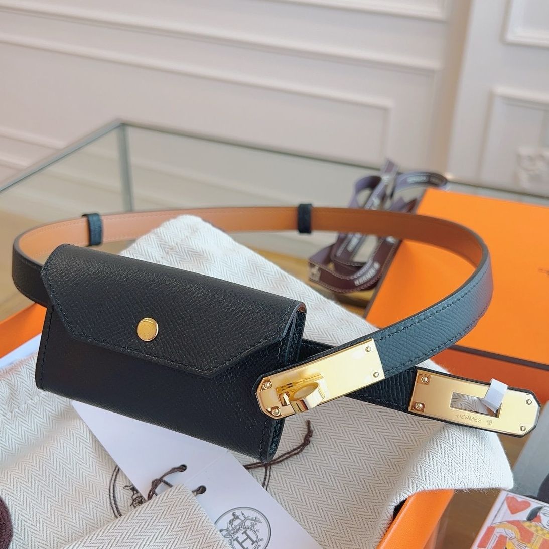 Hermes Kelly Pocket 18 Belt in Black Epsom Calfkin