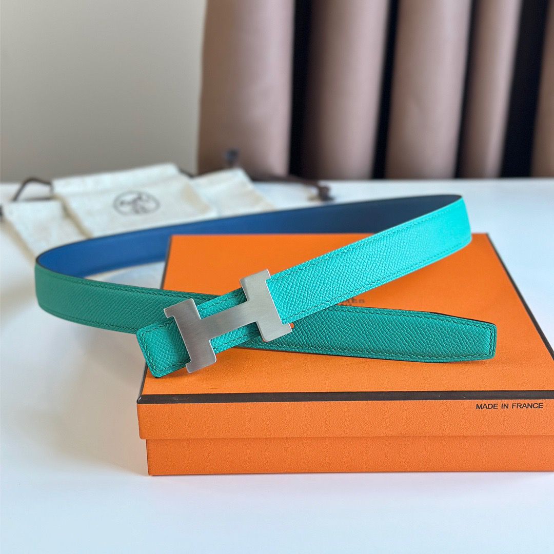 Hermes Mini Constance 24mm Belt in Green Epsom Leather and Blue Swift Leather - Image 6