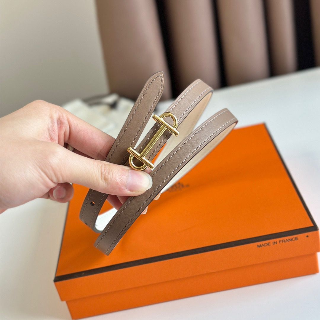 Hermes Gamma 13mm Belt in White Epsom Leather and Taupe Swift Leather - Image 6