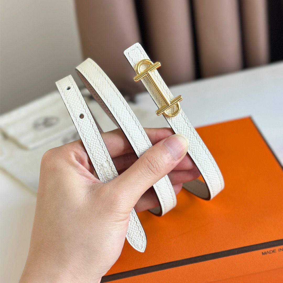 Hermes Gamma 13mm Belt in White Epsom Leather and Taupe Swift Leather - Image 7