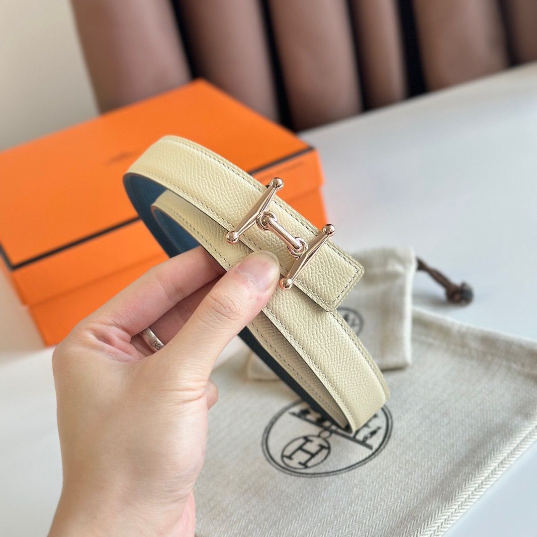 Hermes Mors H 24mm Reversible Belt in Blue and White Epsom Leather - Image 6