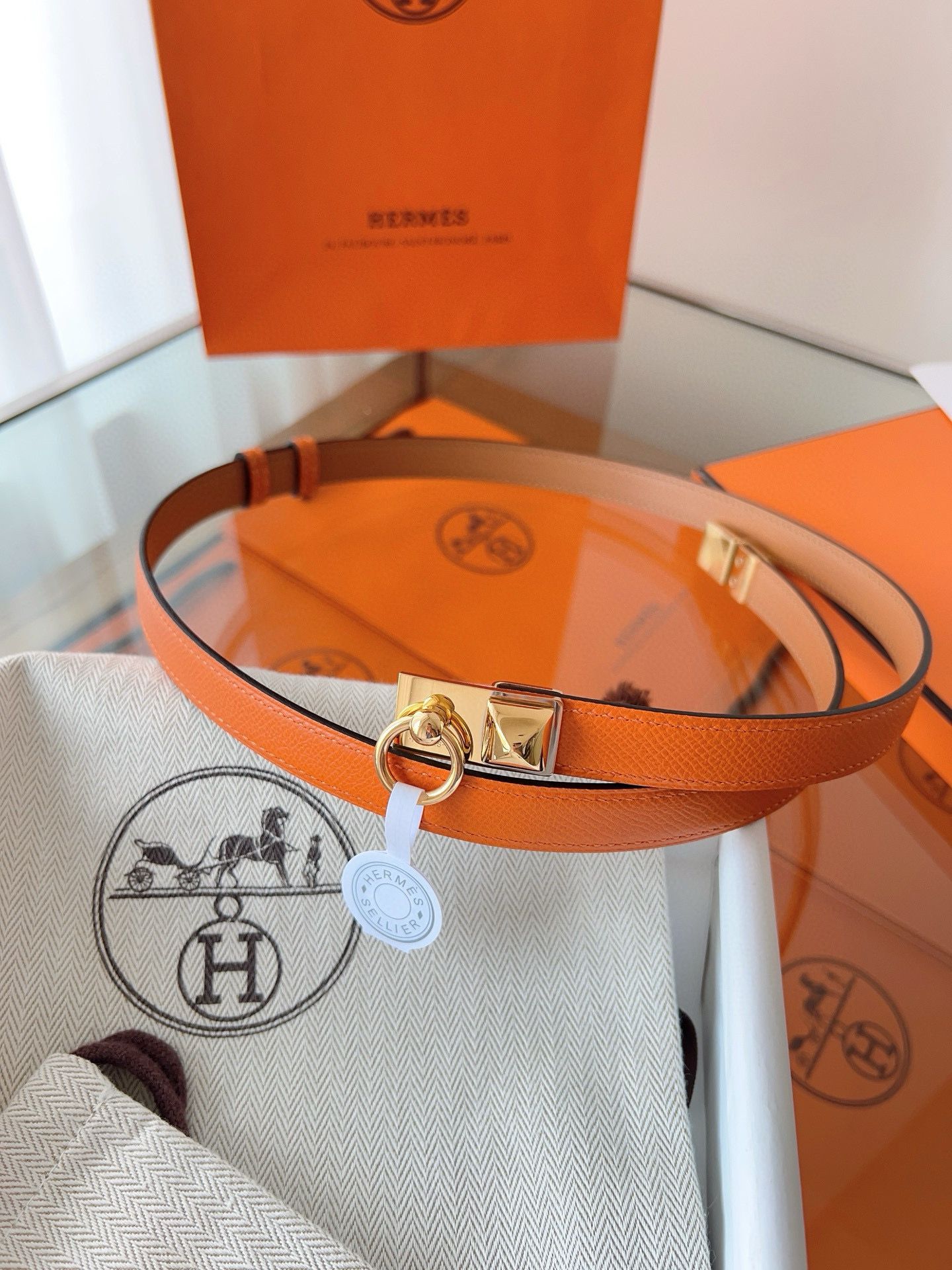 Hermes Rivale 18 Belt in Orange Epsom Calfskin - Image 3