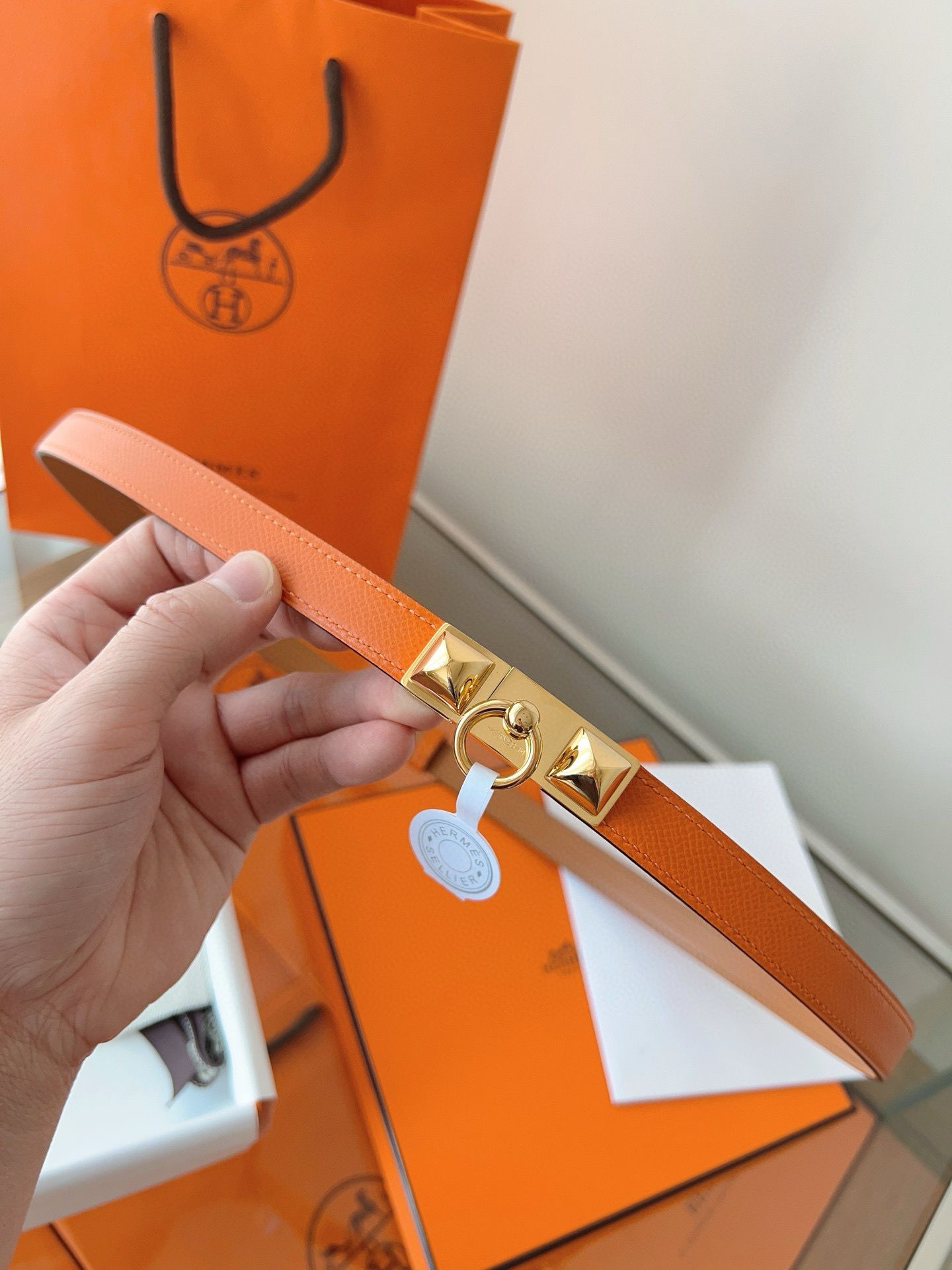 Hermes Rivale 18 Belt in Orange Epsom Calfskin - Image 4